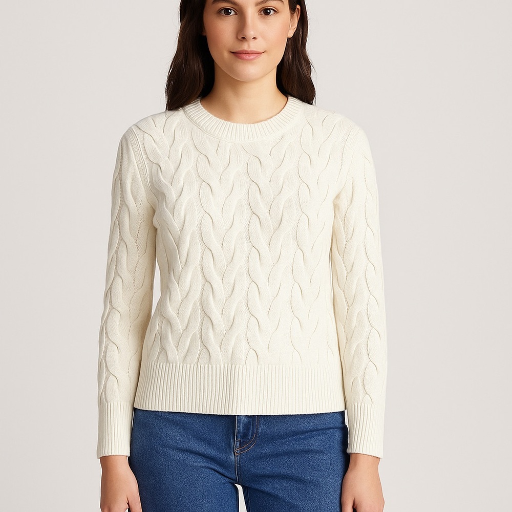 Philosophy Women’s White Cable Knit Sweater Small Fisherman Nautical Preppy